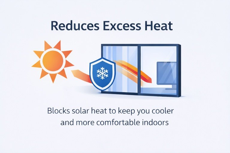 Reduces excess heat — blocks solar heat to keep you cooler and more comfortable indoors
