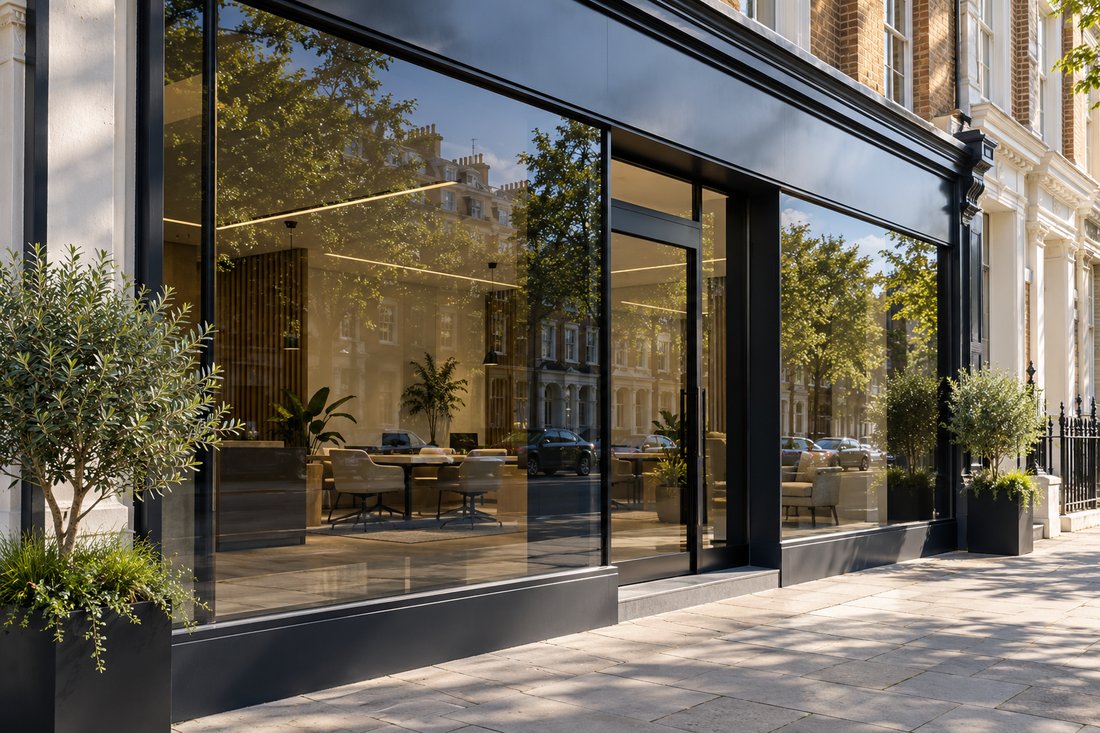 Solar and privacy window film on a glazed London office and shopfront