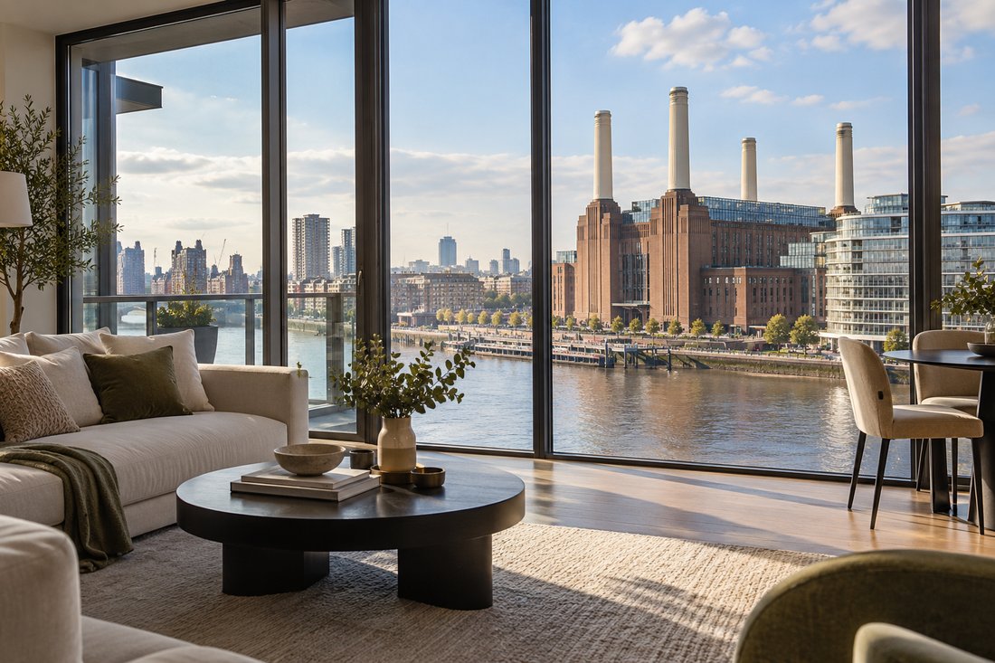 Solar control window film on a London riverside apartment with floor-to-ceiling windows
